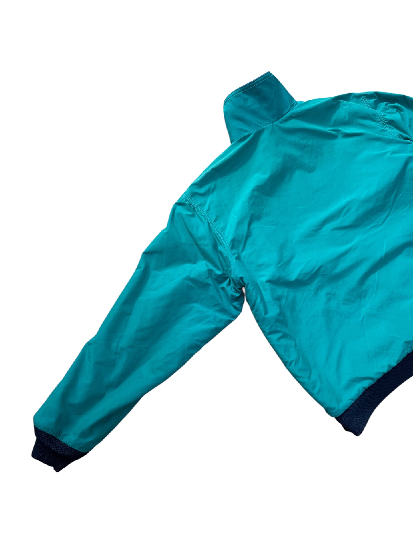 Vintage LL Bean Warm-Up Jacket Made in USA Teal Nylon with Blue Fleece Lining