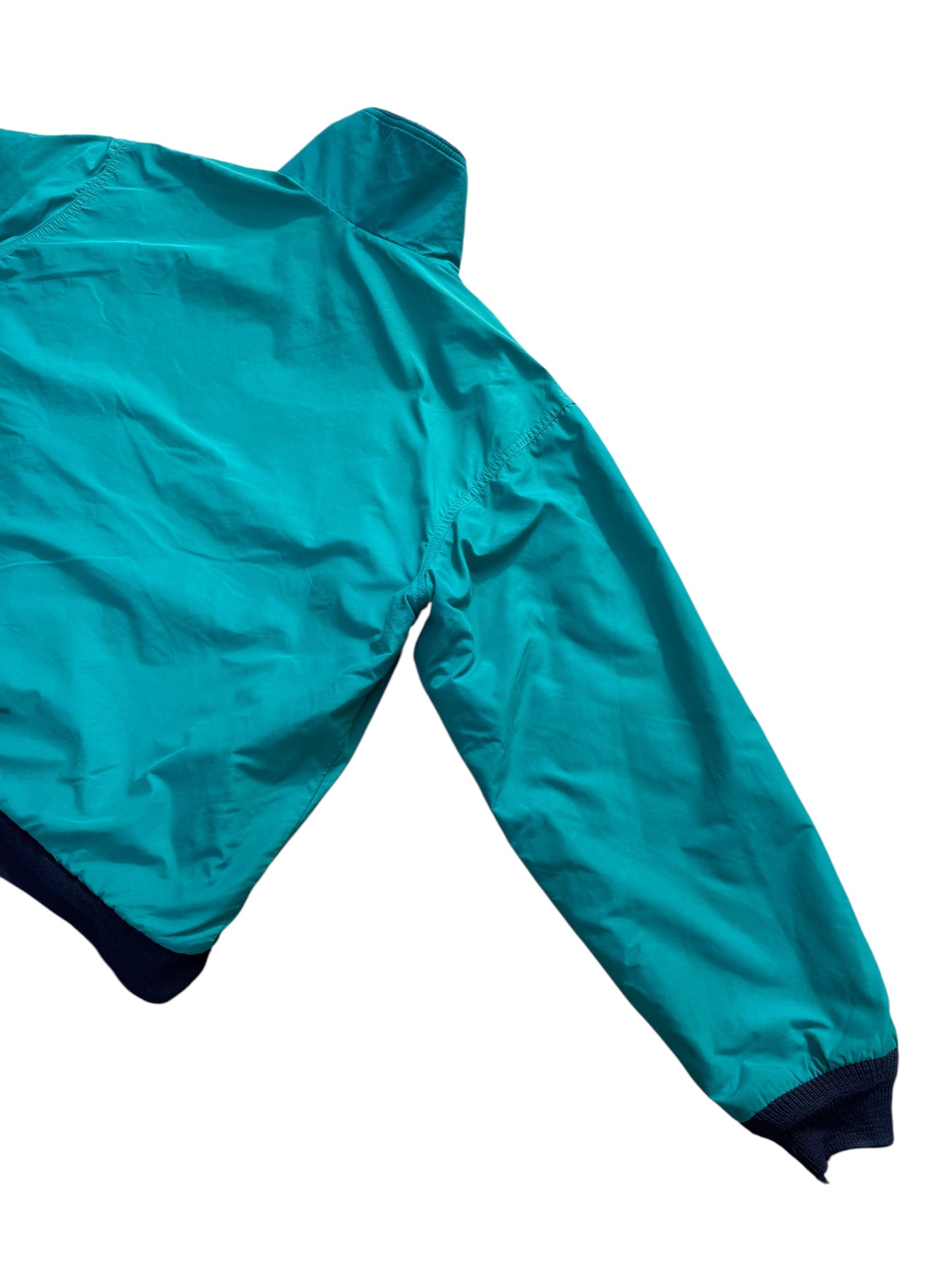Vintage LL Bean Warm-Up Jacket Made in USA Teal Nylon with Blue Fleece Lining