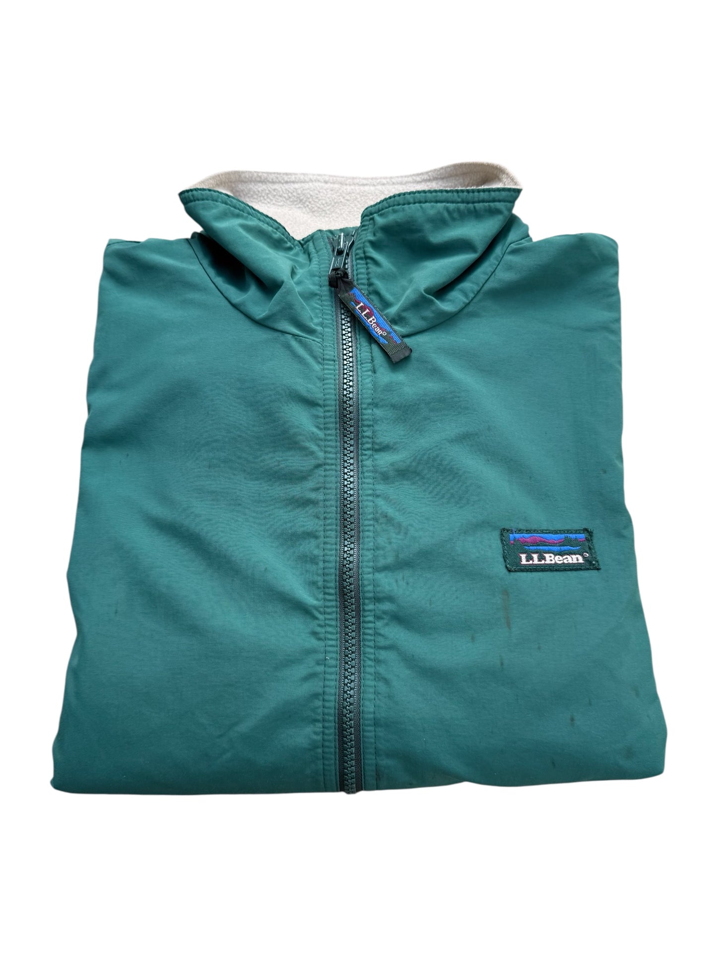 Vintage LL Bean Three-Season Jacket Green Fleece Lined Zip Up Made in USA