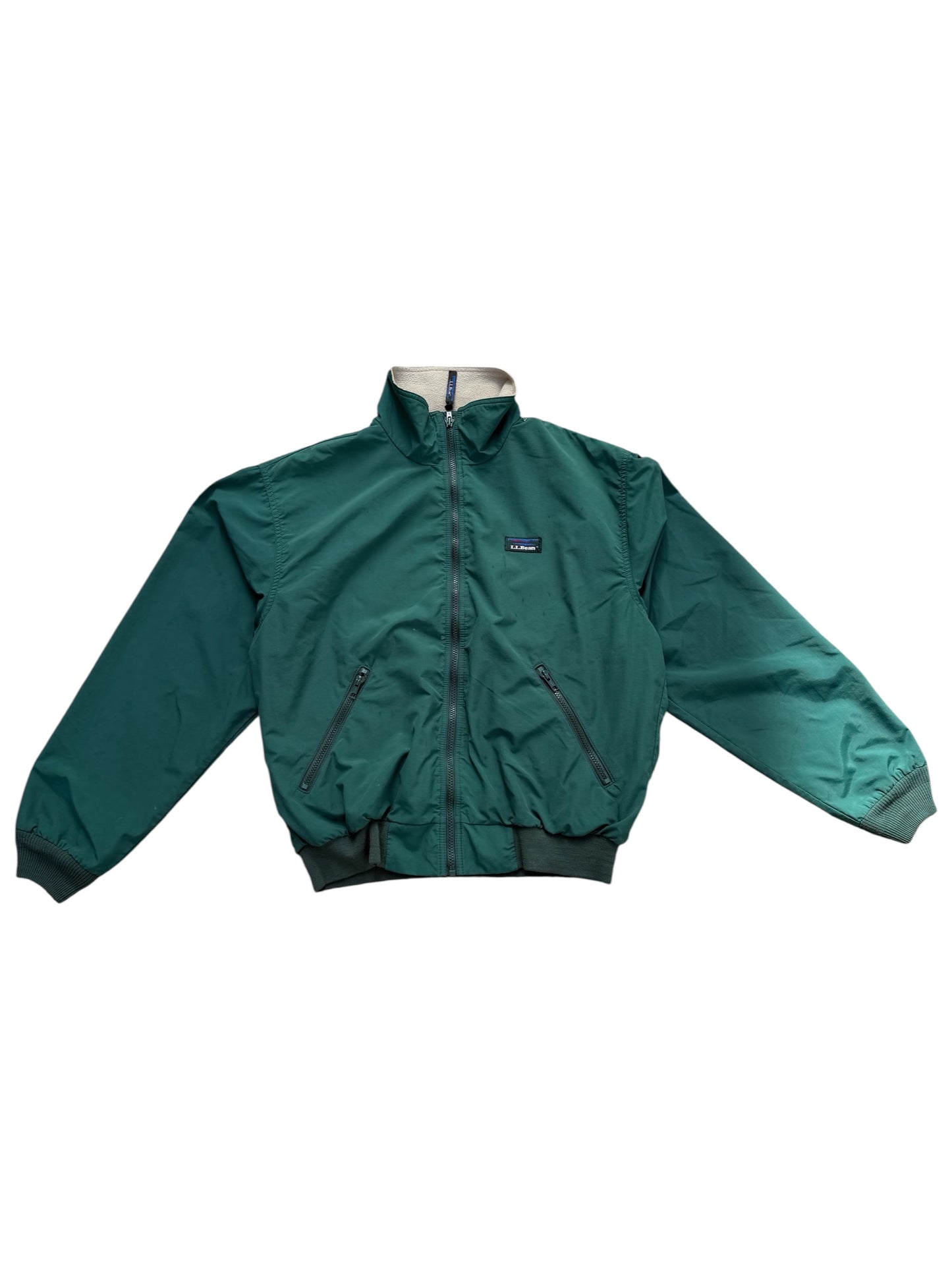 Vintage LL Bean Three-Season Jacket Green Fleece Lined Zip Up Made in USA