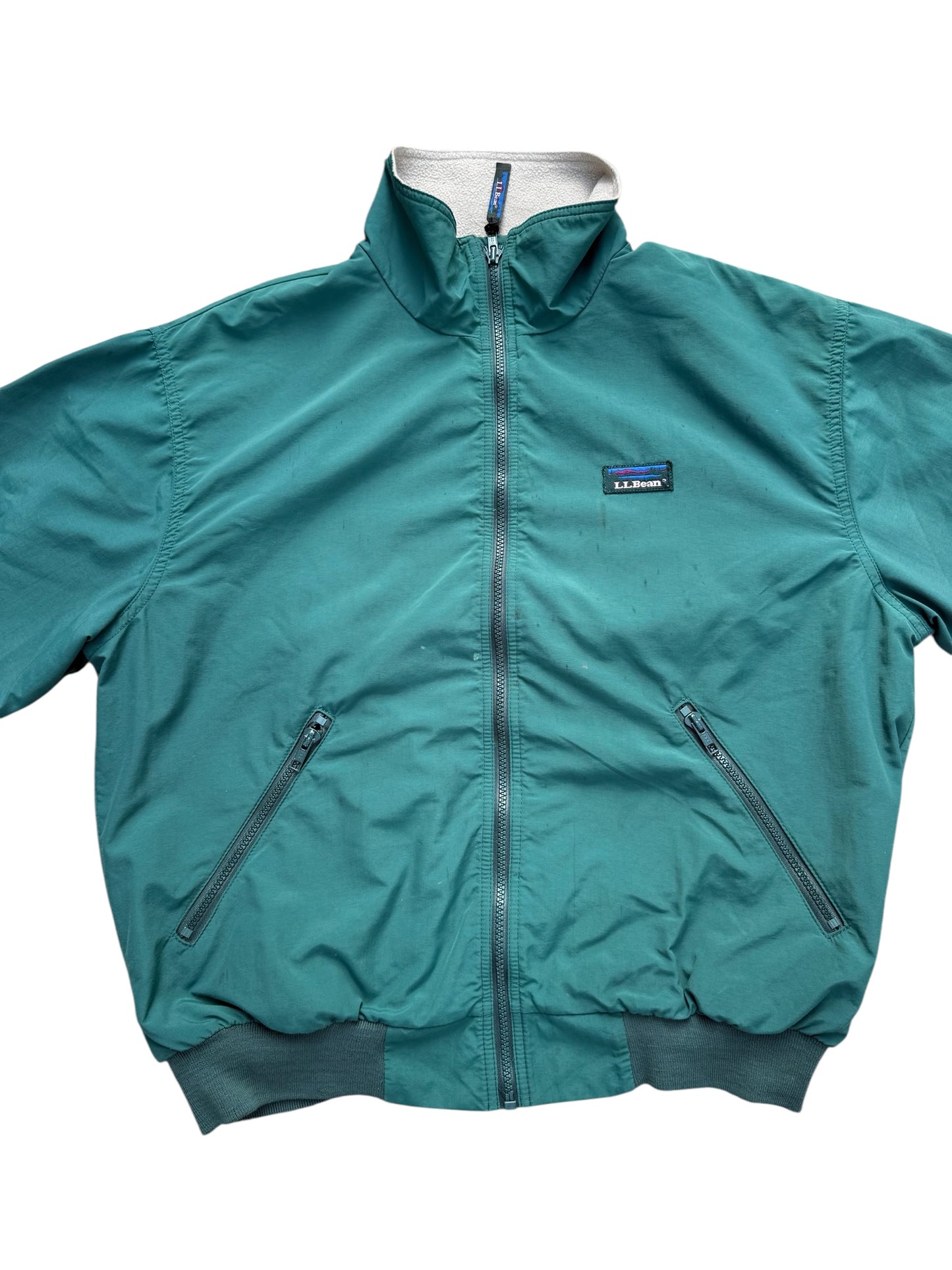Vintage LL Bean Three-Season Jacket Green Fleece Lined Zip Up Made in USA