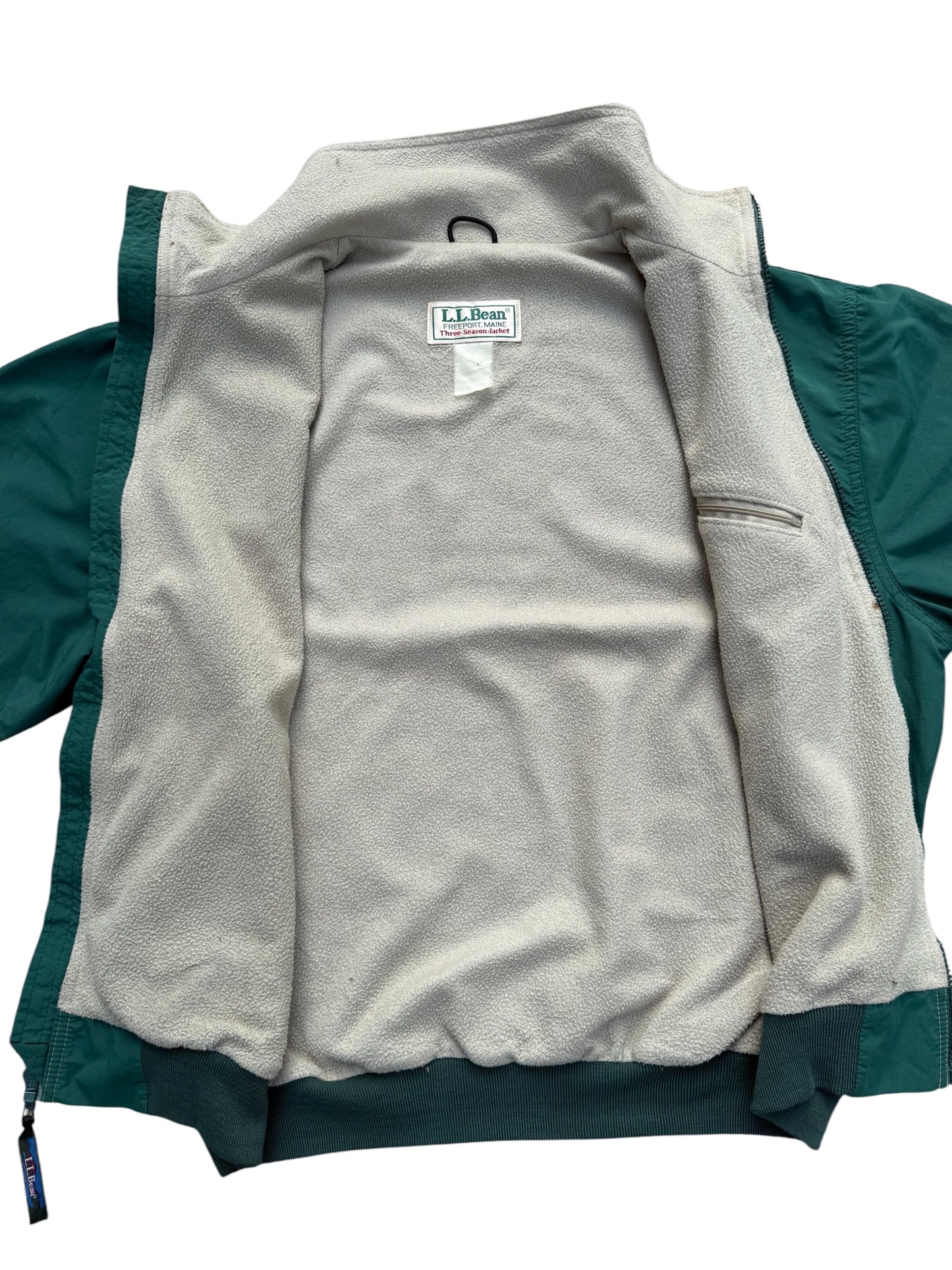 Vintage LL Bean Three-Season Jacket Green Fleece Lined Zip Up Made in USA