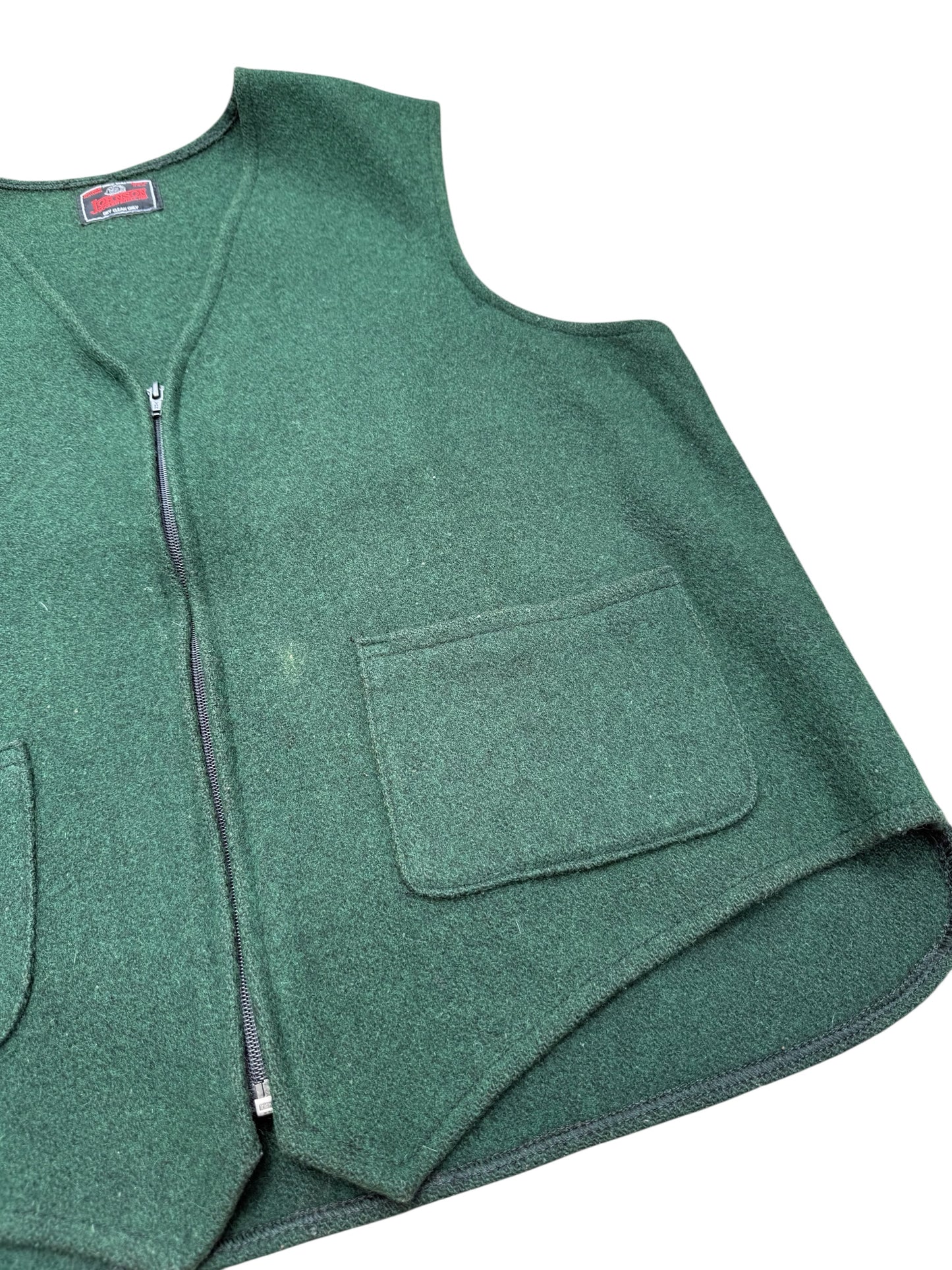 Vintage Johnson Woolen Mills Wool Zip Vest Green Made in USA