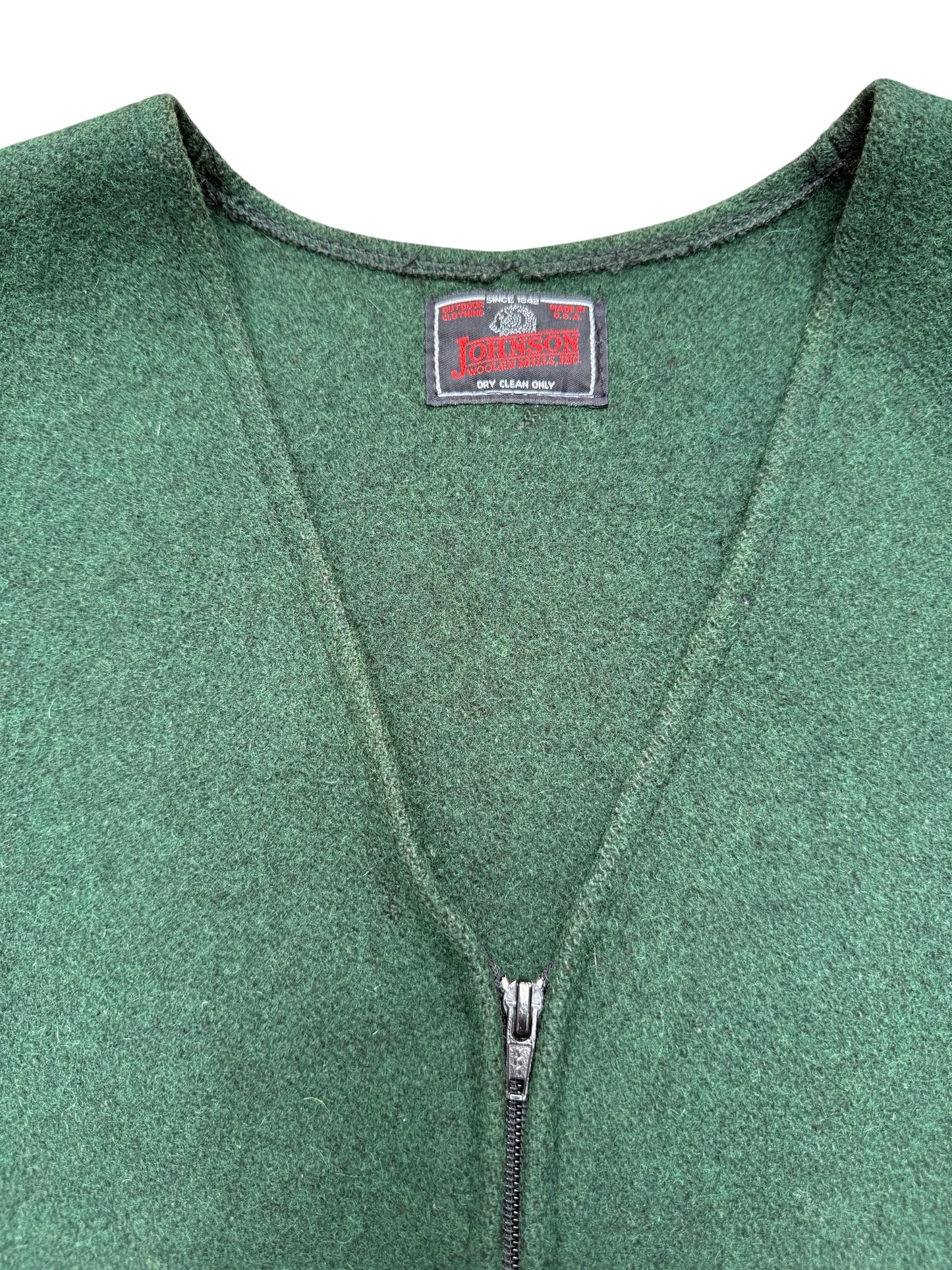 Vintage Johnson Woolen Mills Wool Zip Vest Green Made in USA