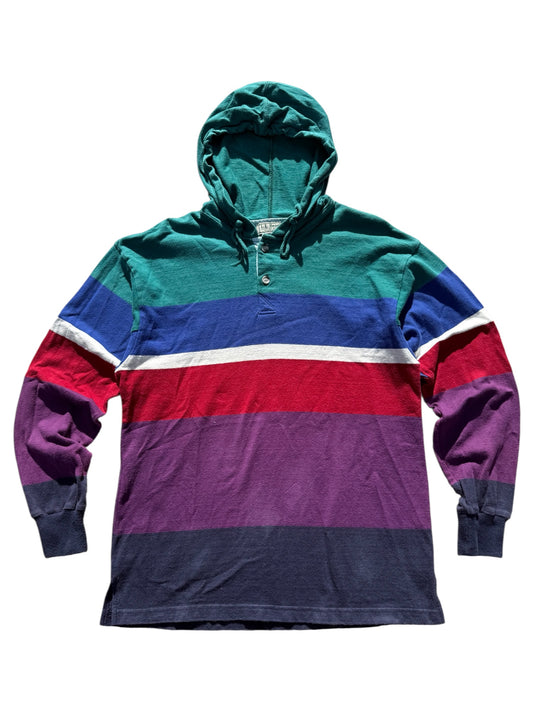 Vintage 90s LL Bean Striped Rugby Hoodie Made in USA Pullover
