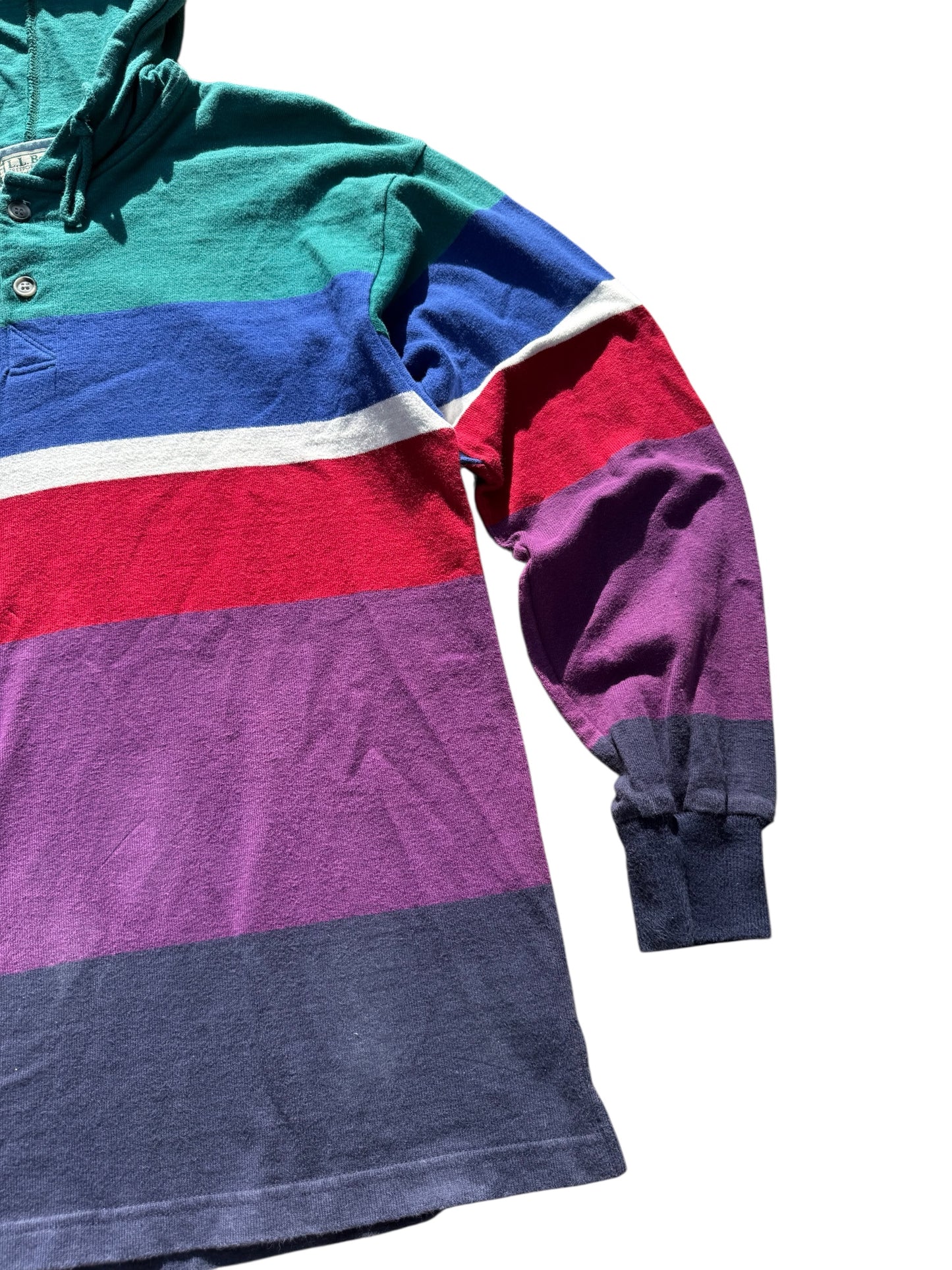 Vintage 90s LL Bean Striped Rugby Hoodie Made in USA Pullover