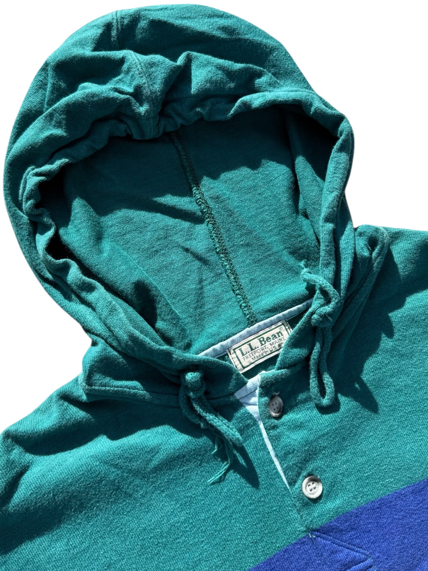 Vintage 90s LL Bean Striped Rugby Hoodie Made in USA Pullover