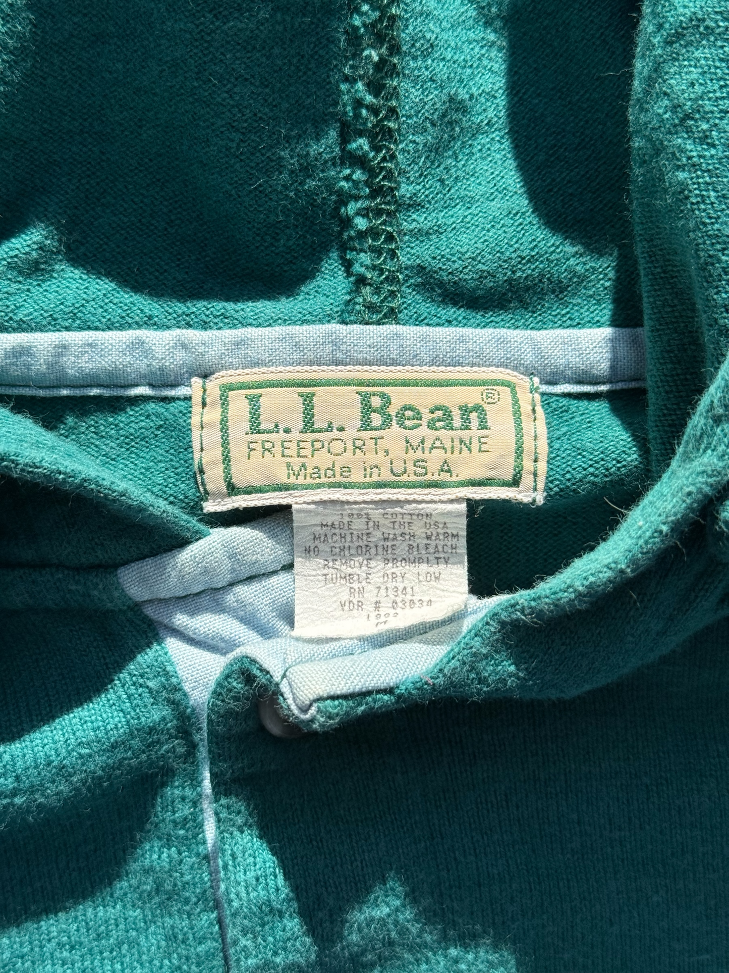 Vintage 90s LL Bean Striped Rugby Hoodie Made in USA Pullover