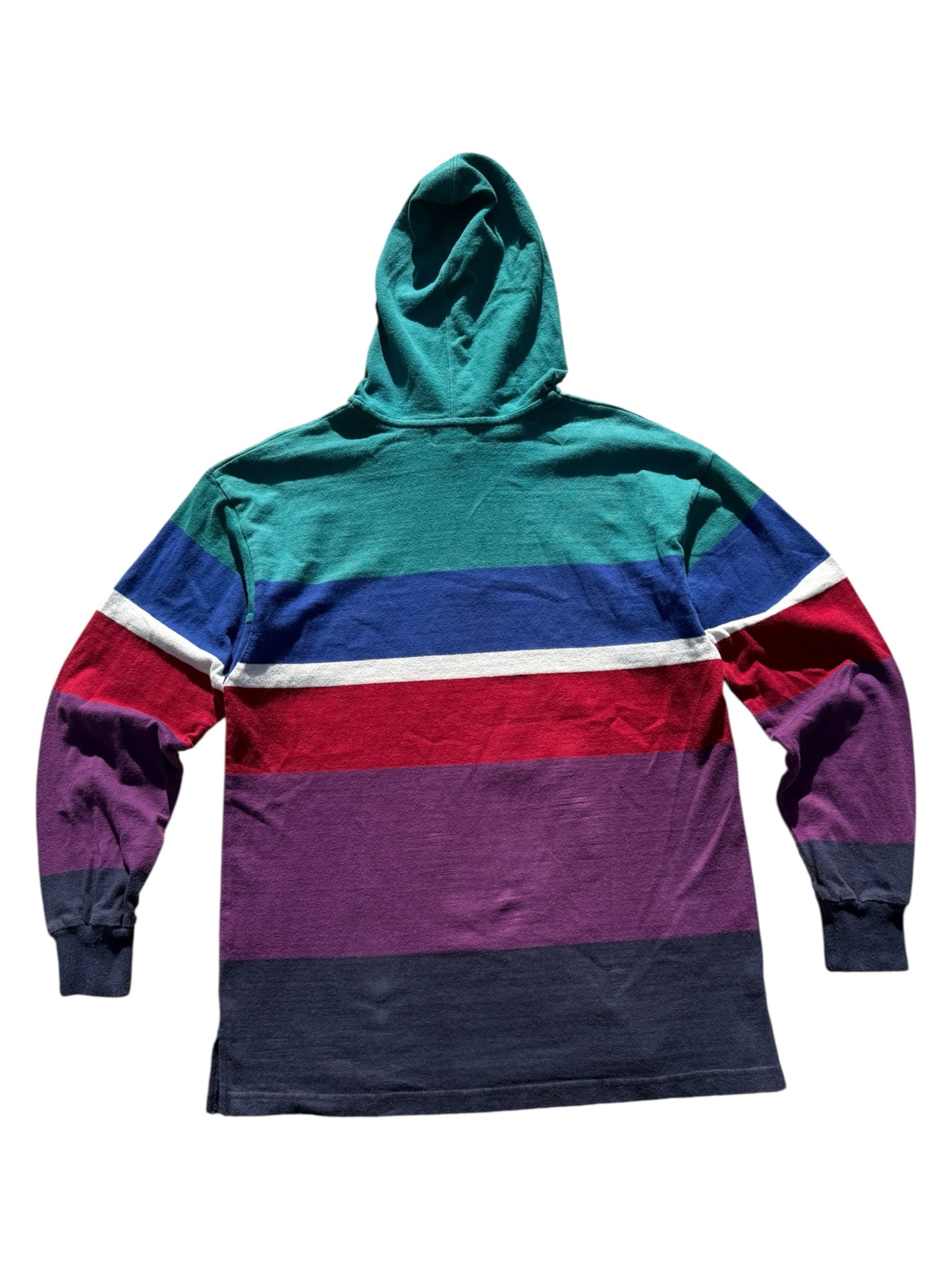 Vintage 90s LL Bean Striped Rugby Hoodie Made in USA Pullover