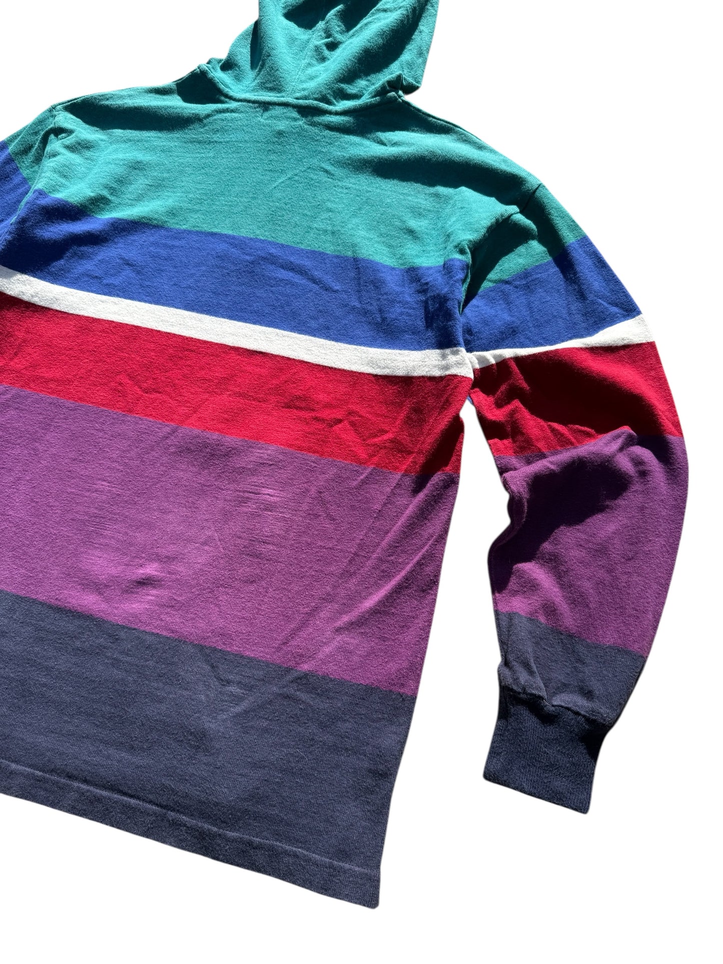 Vintage 90s LL Bean Striped Rugby Hoodie Made in USA Pullover