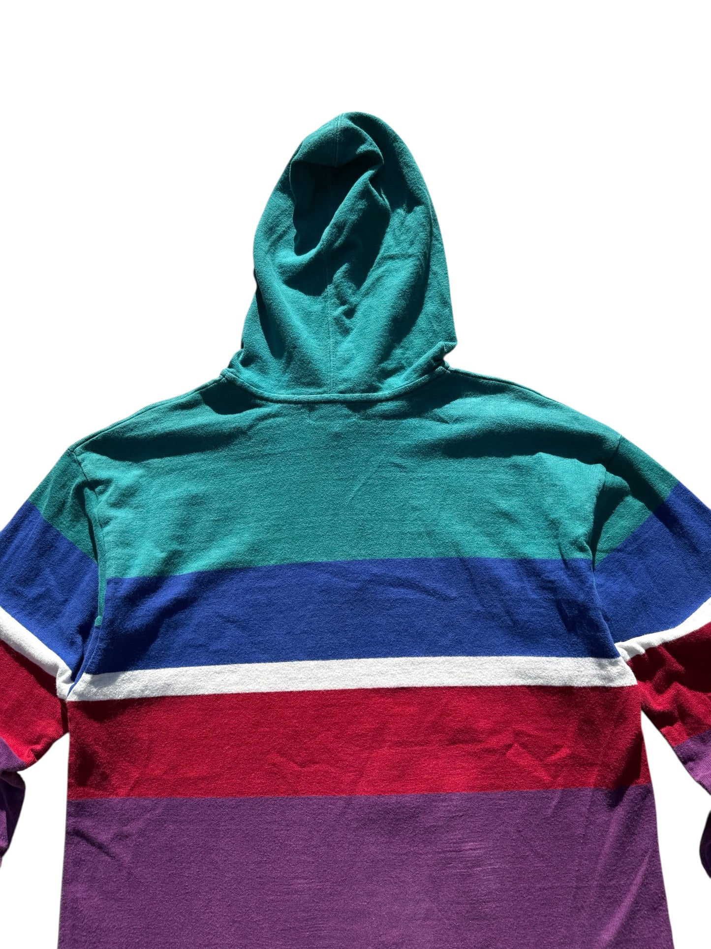Vintage 90s LL Bean Striped Rugby Hoodie Made in USA Pullover