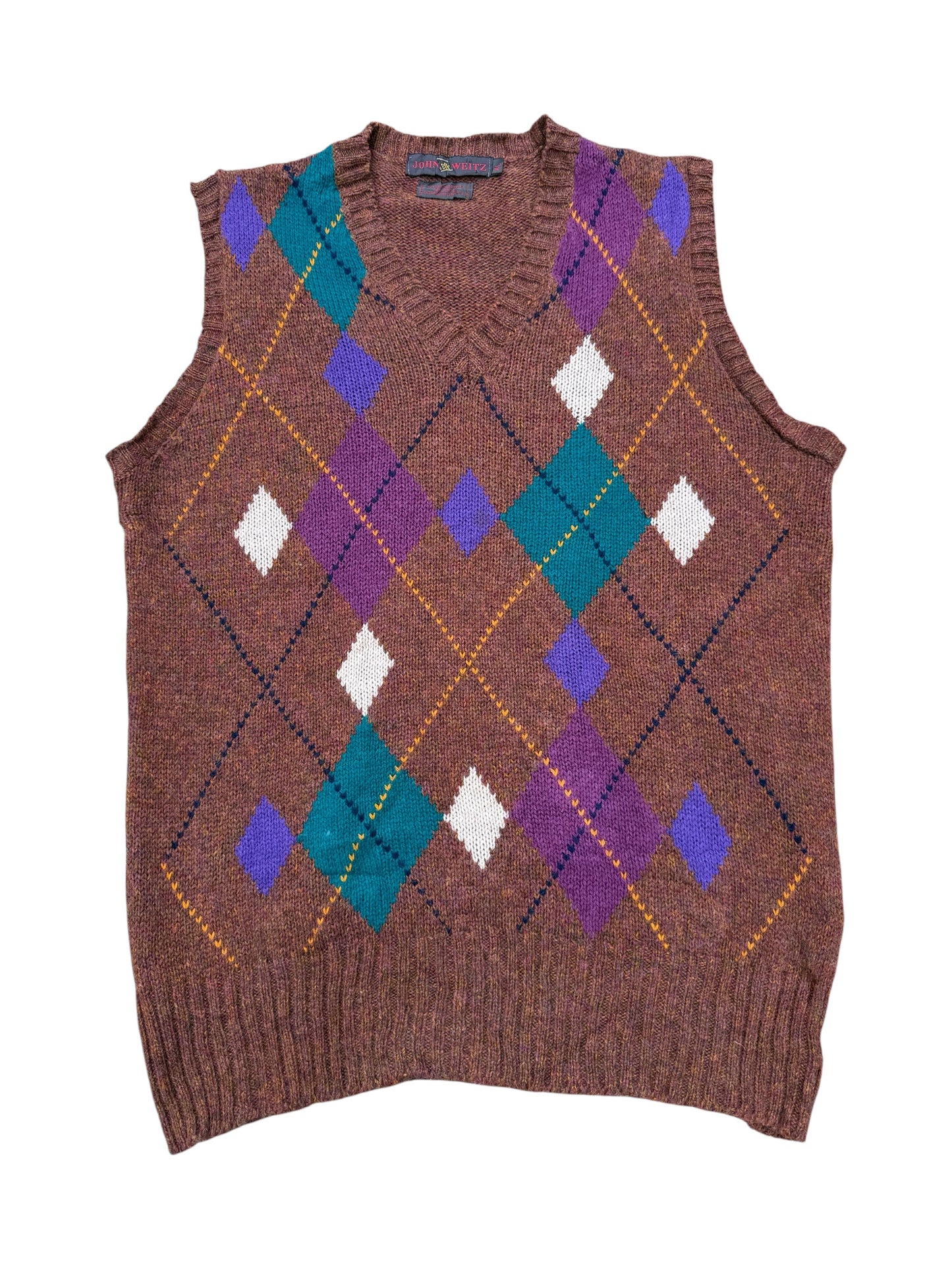 Vintage John Weitz Argyle Wool Sweater Vest Shetland Wool