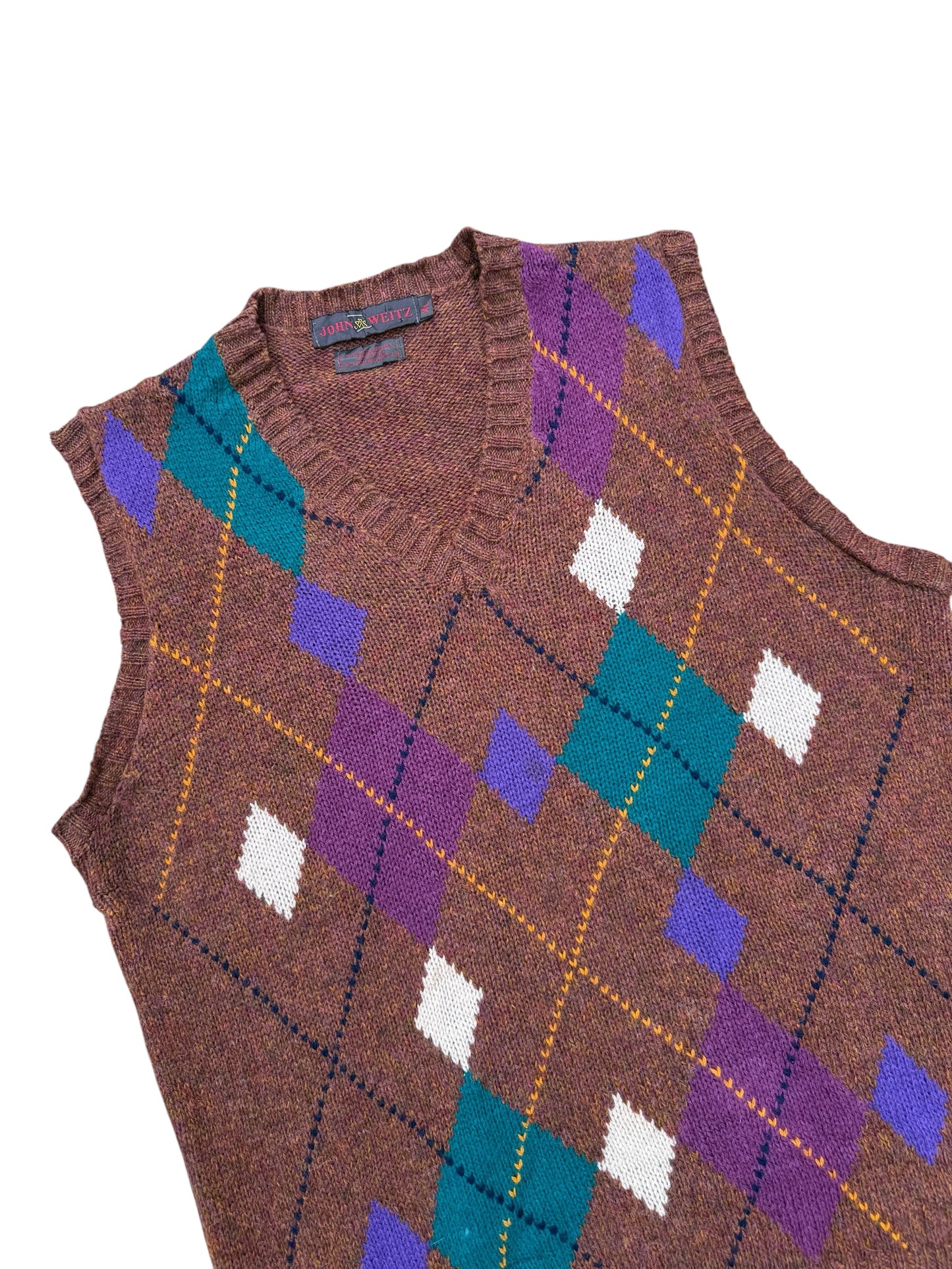 Vintage John Weitz Argyle Wool Sweater Vest Shetland Wool