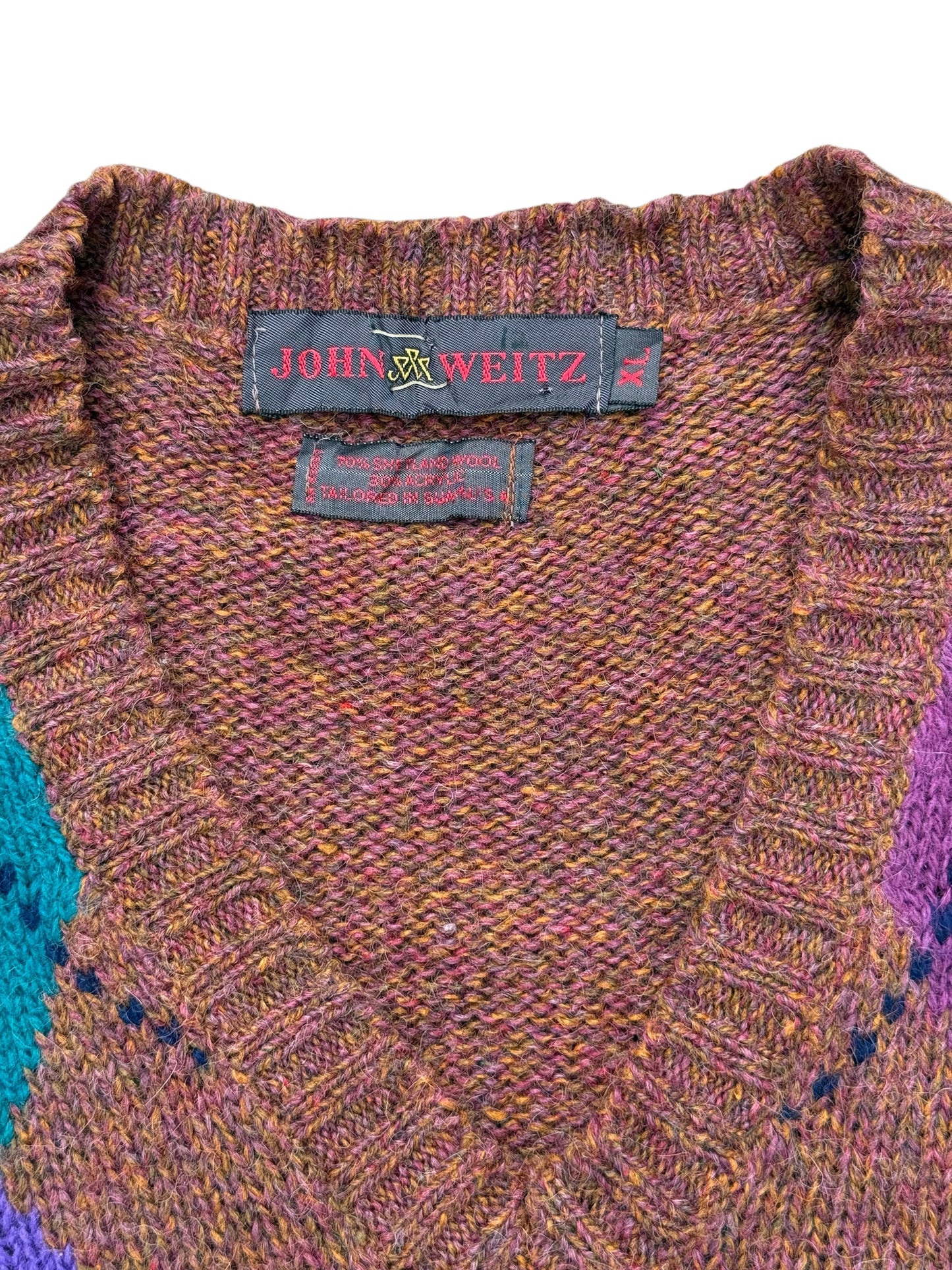Vintage John Weitz Argyle Wool Sweater Vest Shetland Wool