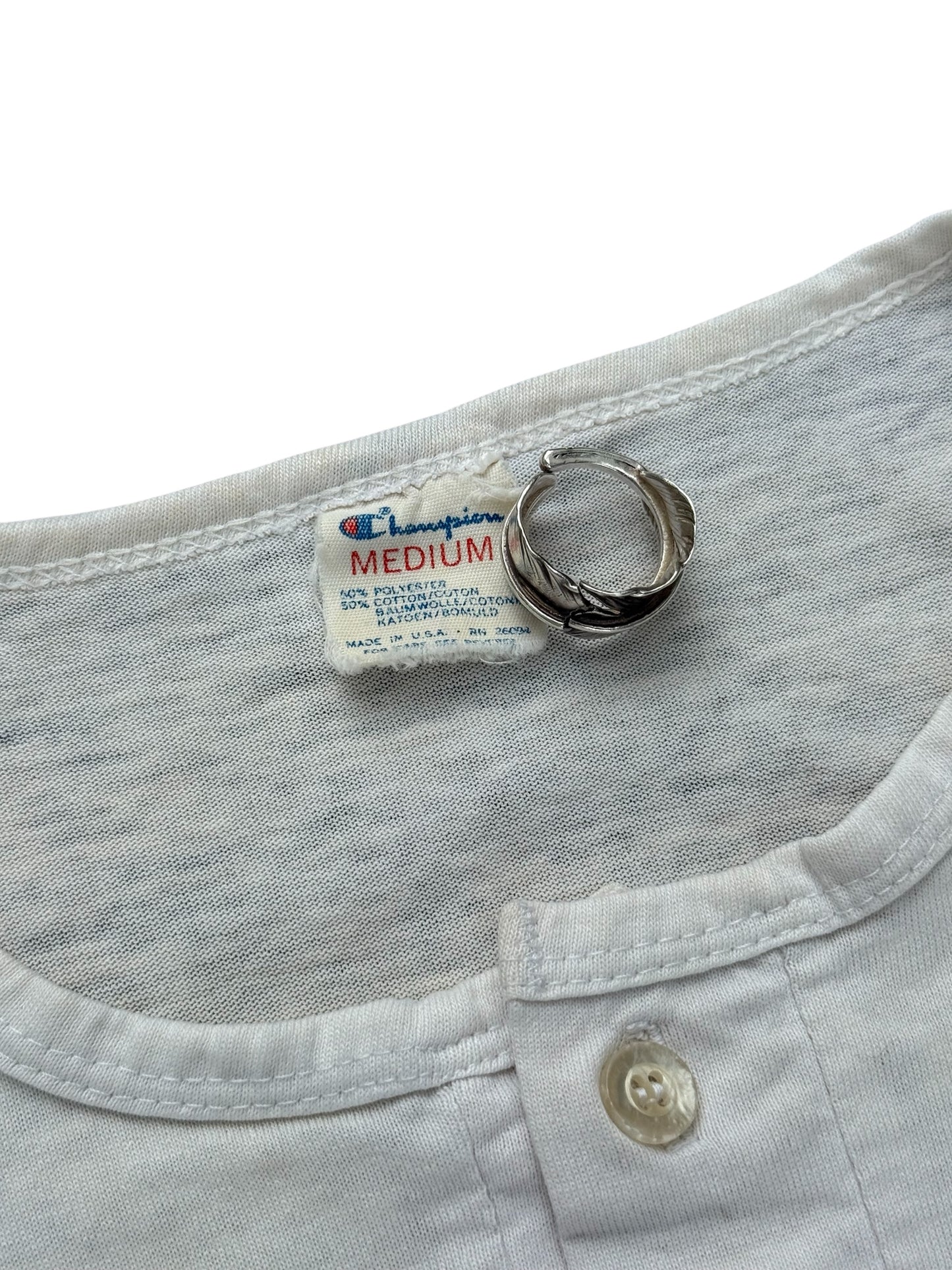Vintage 1970s-80s Champion Henley Baseball Tee Raglan 3/4 Sleeve