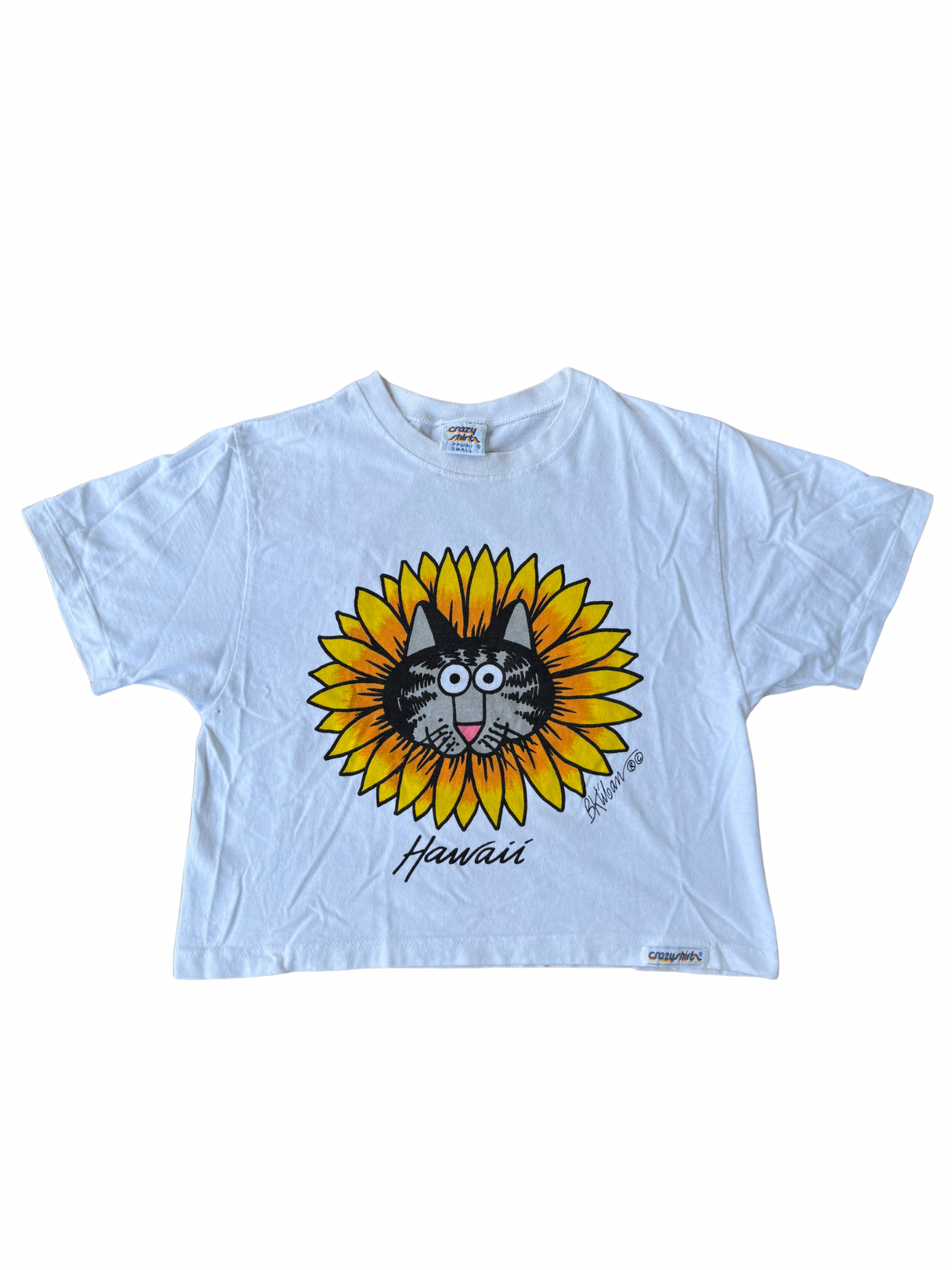 Vintage Crazy Shirt Hawaii “Cat in Sunflower” Crop Tee
